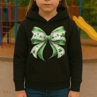 Cute Retro St Patricks Day Lucky Green Shamrock Coquette Bow Kids Hoodie thumb 3