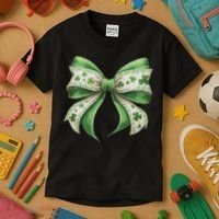 Cute Retro St Patricks Day Lucky Green Shamrock Coquette Bow Kids T-Shirt thumb 3