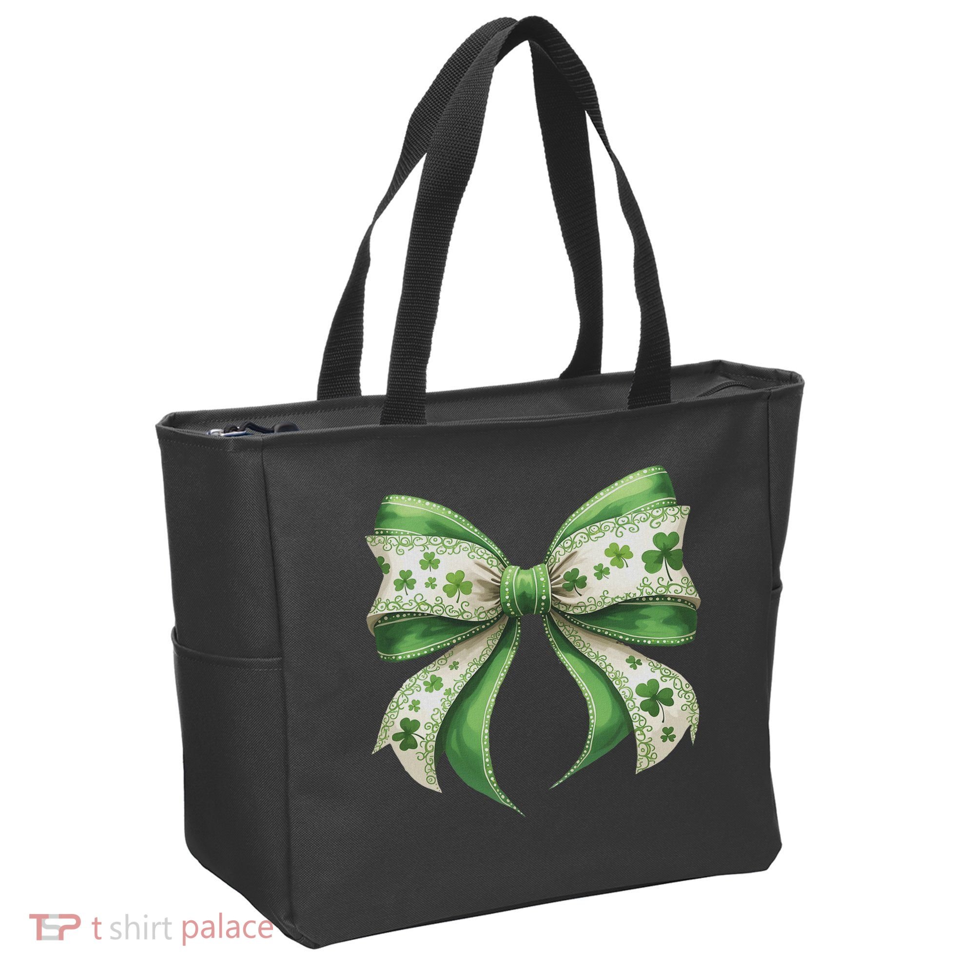 Cute Retro St Patricks Day Lucky Green Shamrock Coquette Bow Tote Bag