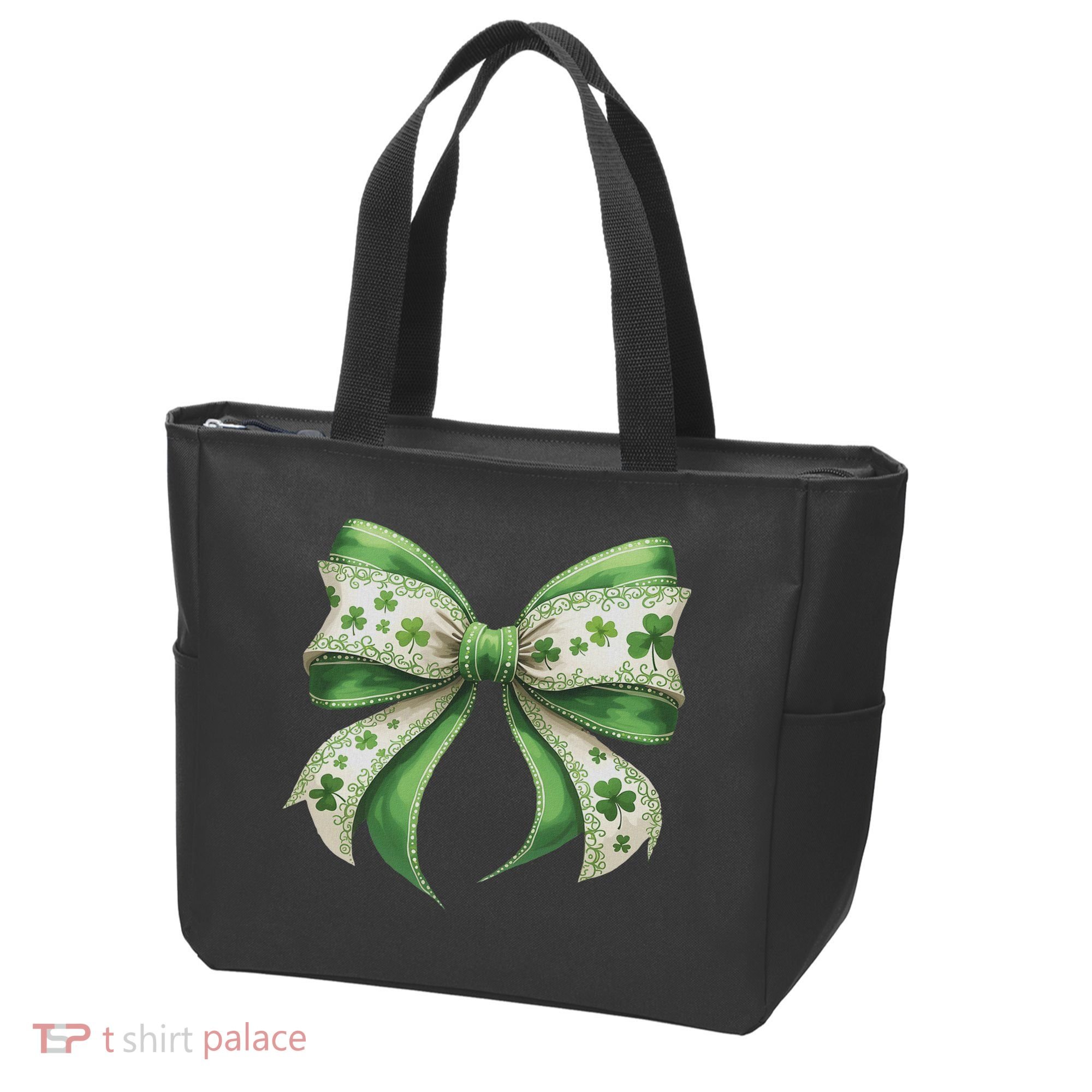 Cute Retro St Patricks Day Lucky Green Shamrock Coquette Bow Tote Bag