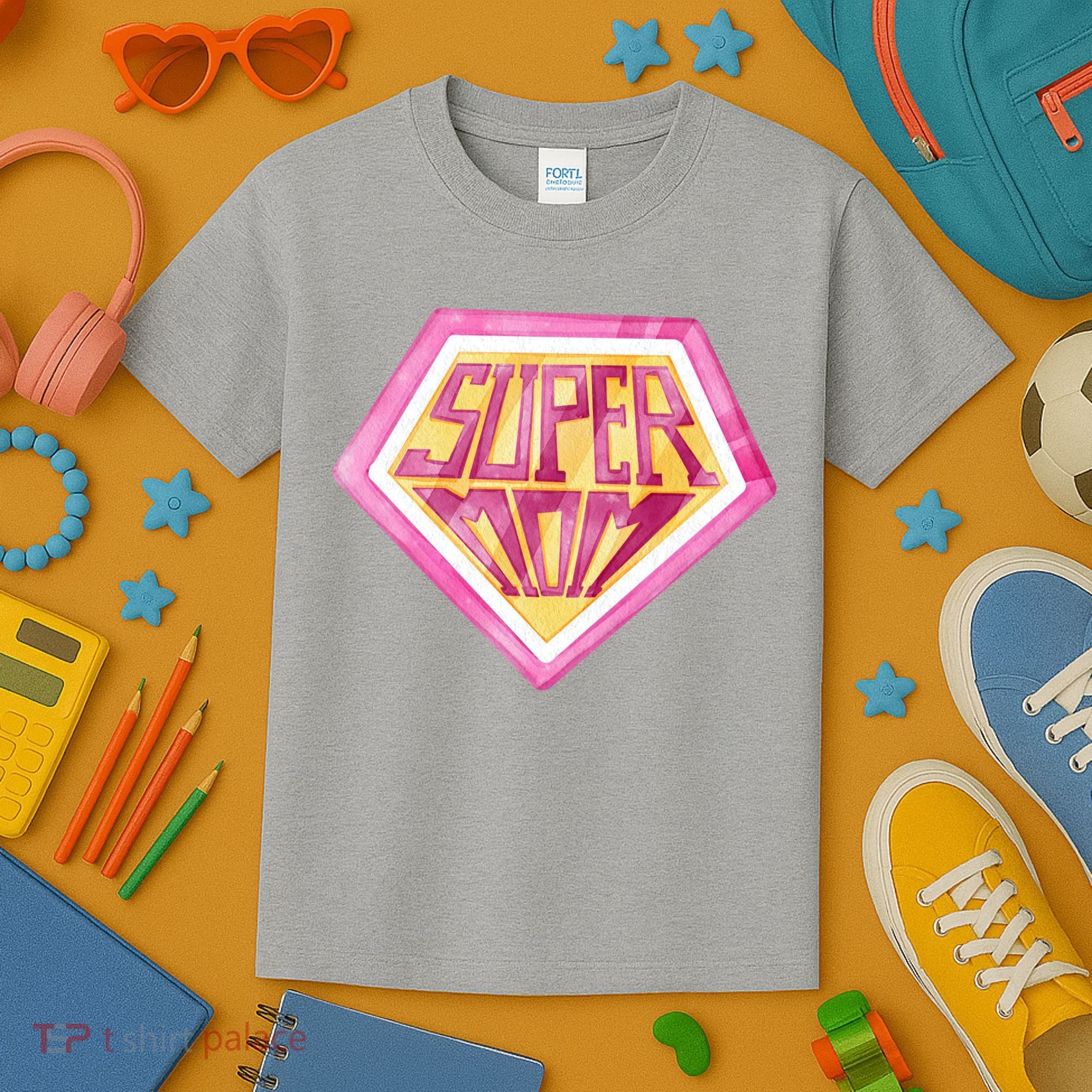 Cute Retro Super Mom Gift For Mother Kids T-Shirt