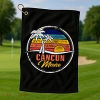 Cancun Retro Sunset Golf Towel thumb 1