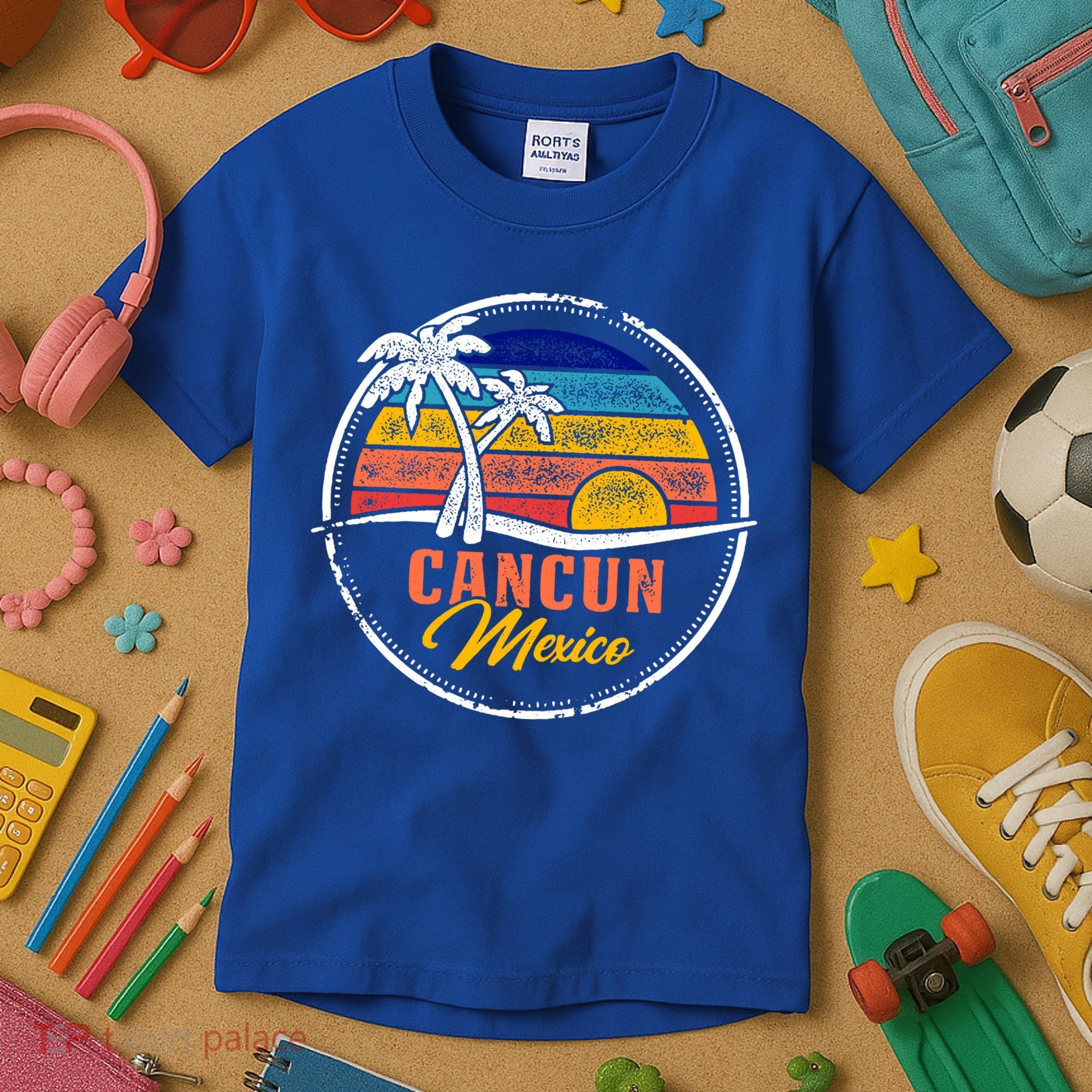 Cancun Retro Sunset Kids T-Shirt
