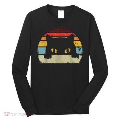 Cat Retro Style Black Kitty Cats Lover Gift Long Sleeve Shirt