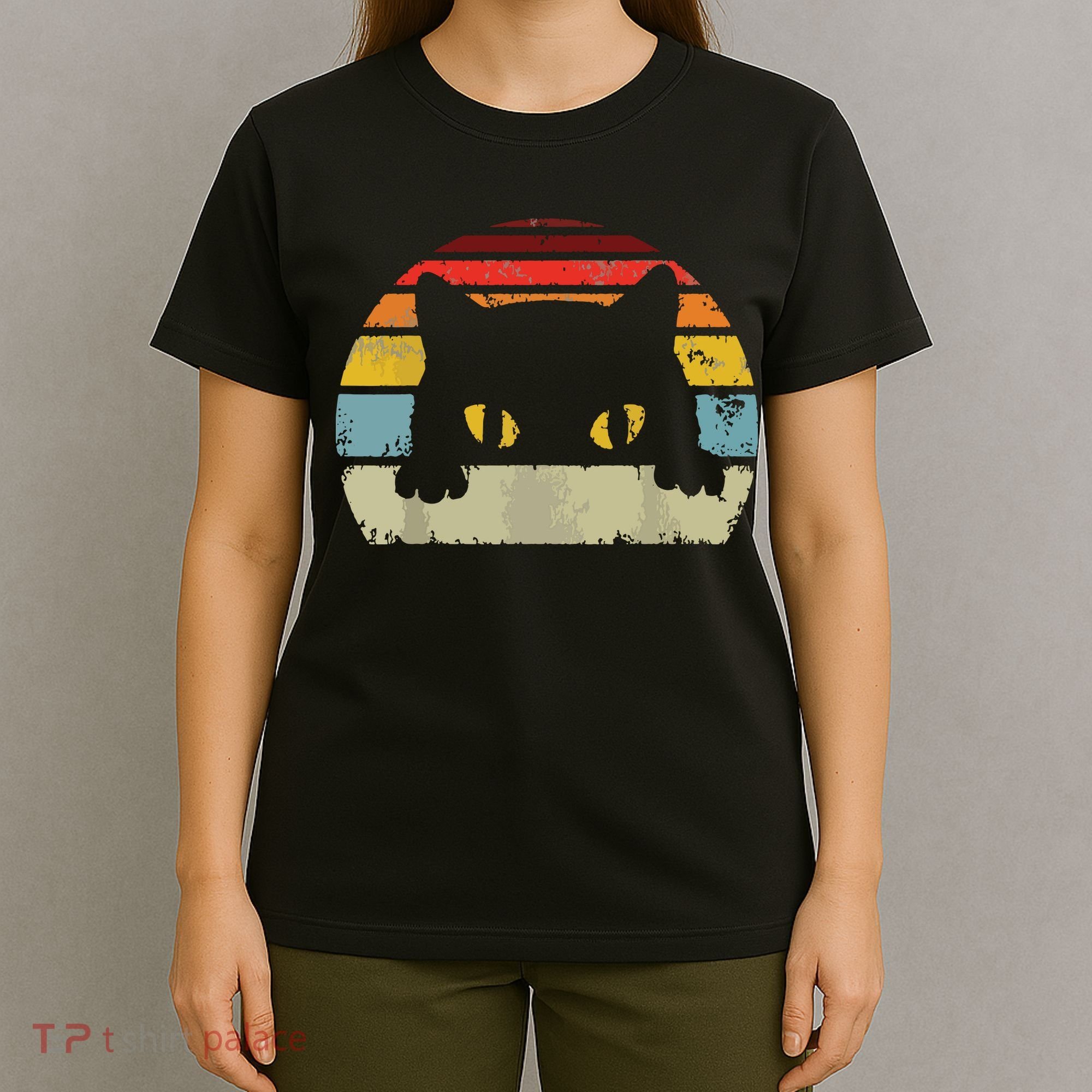 Cat Retro Style Black Kitty Cats Lover Gift T-Shirt