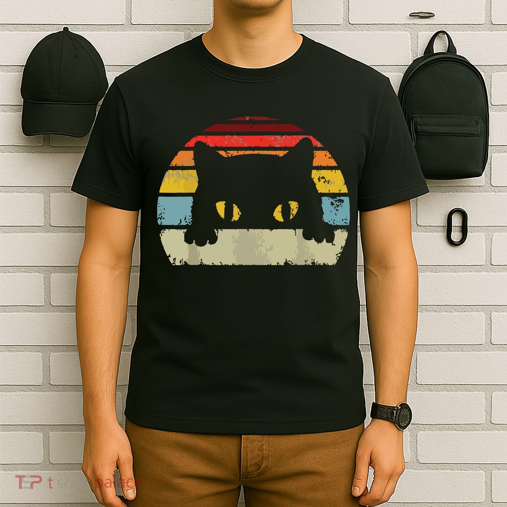 Cat Retro Style Black Kitty Cats Lover Gift T-Shirt
