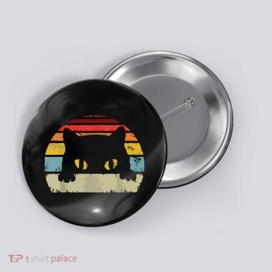 Cat Retro Style Black Kitty Cats Lover Gift Button