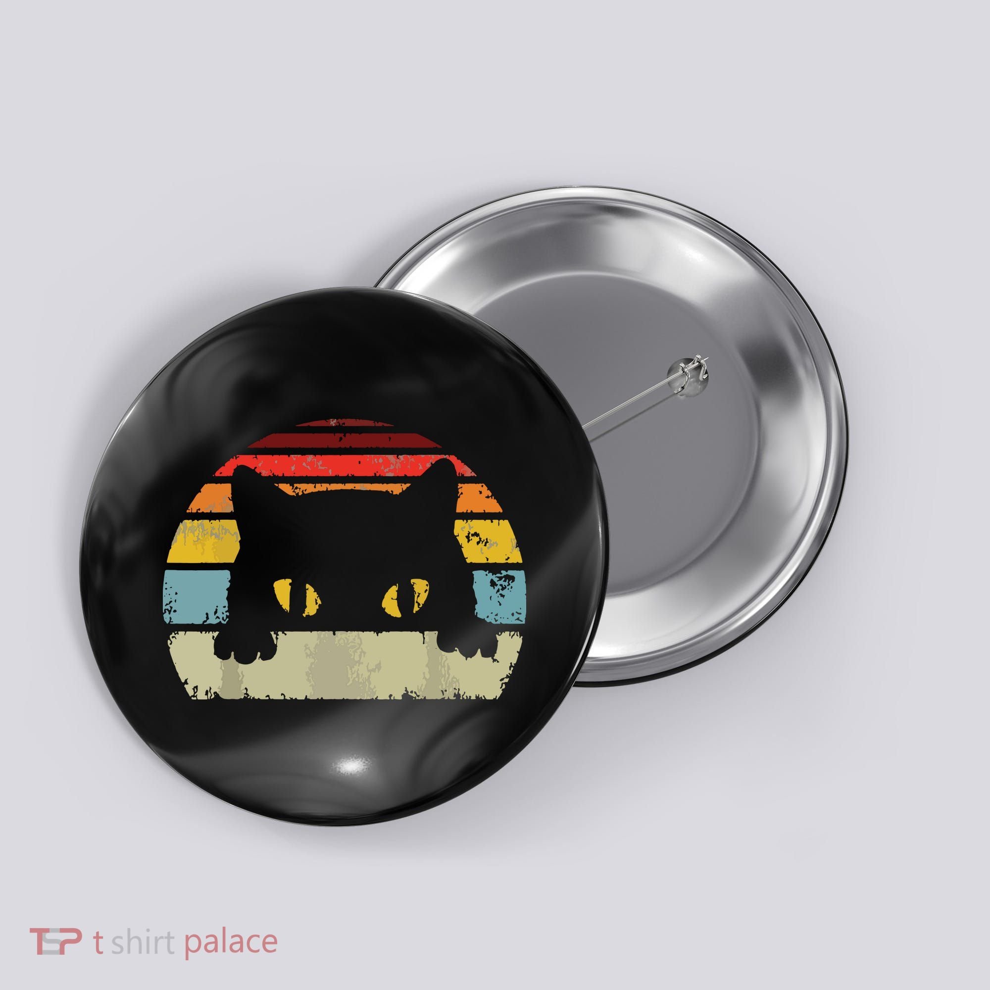 Cat Retro Style Black Kitty Cats Lover Gift Button
