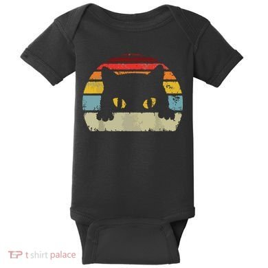 Cat Retro Style Black Kitty Cats Lover Gift Baby Bodysuit