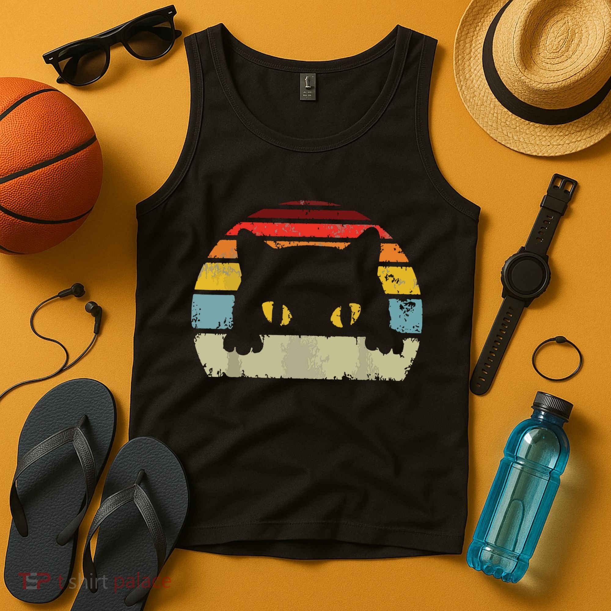 Cat Retro Style Black Kitty Cats Lover Gift Tank Top