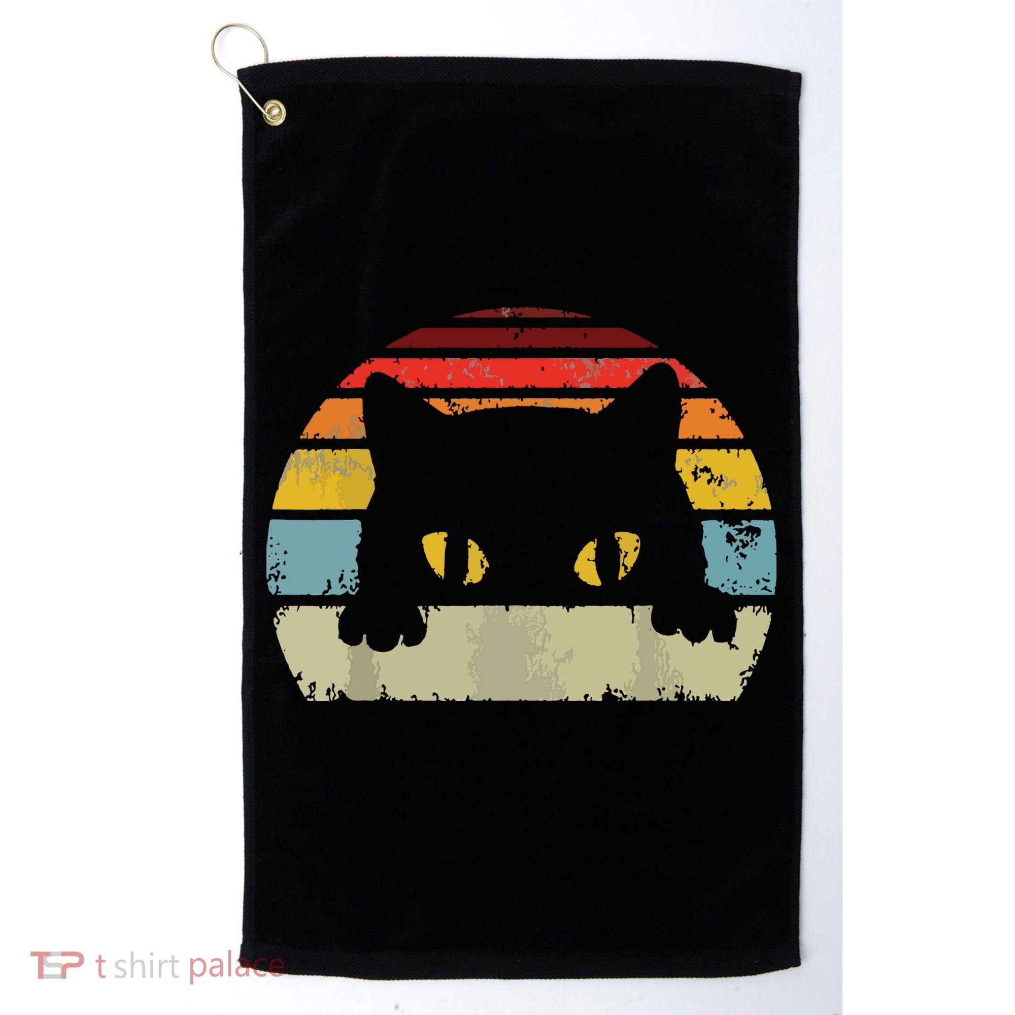 Cat Retro Style Black Kitty Cats Lover Gift Golf Towel