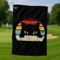 Cat Retro Style Black Kitty Cats Lover Gift Golf Towel thumb 1