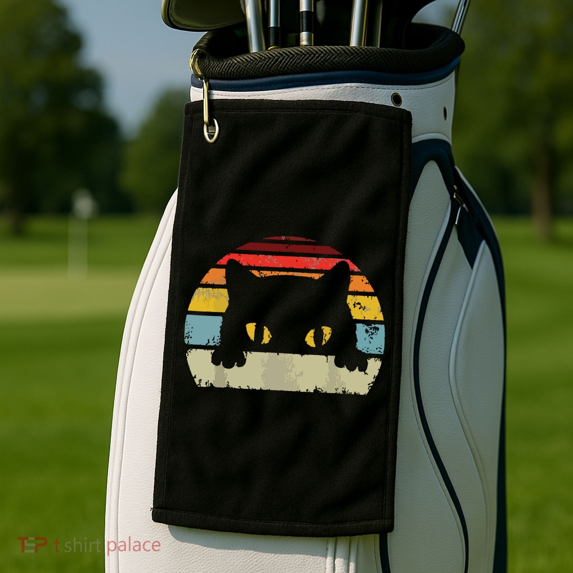 Cat Retro Style Black Kitty Cats Lover Gift Golf Towel