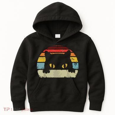 Cat Retro Style Black Kitty Cats Lover Gift Kids Hoodie