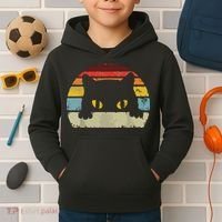 Cat Retro Style Black Kitty Cats Lover Gift Kids Hoodie thumb 2