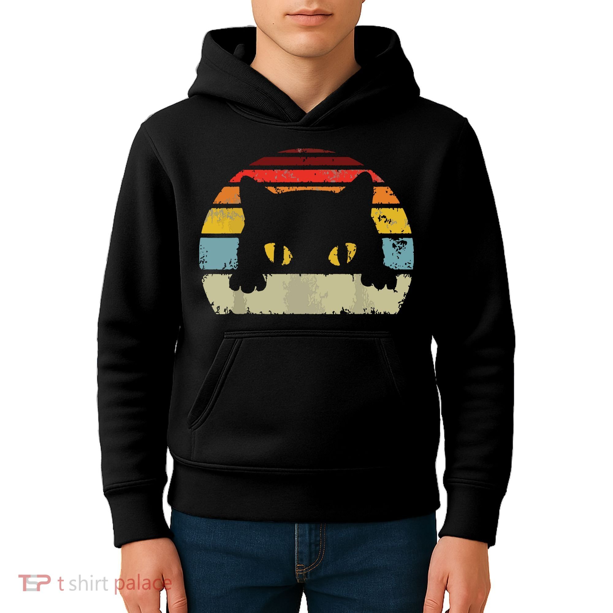 Cat Retro Style Black Kitty Cats Lover Gift Kids Hoodie