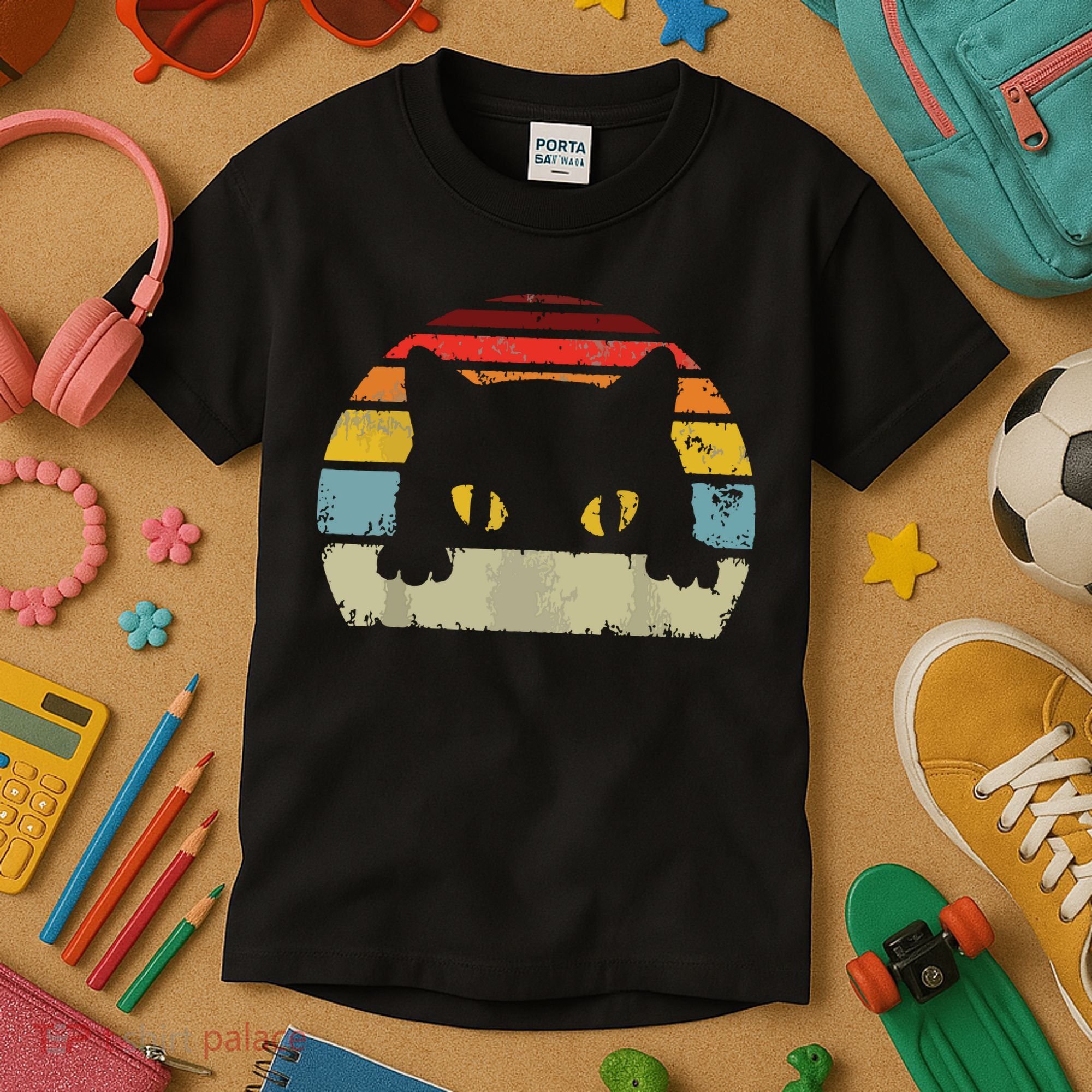 Cat Retro Style Black Kitty Cats Lover Gift Kids T-Shirt