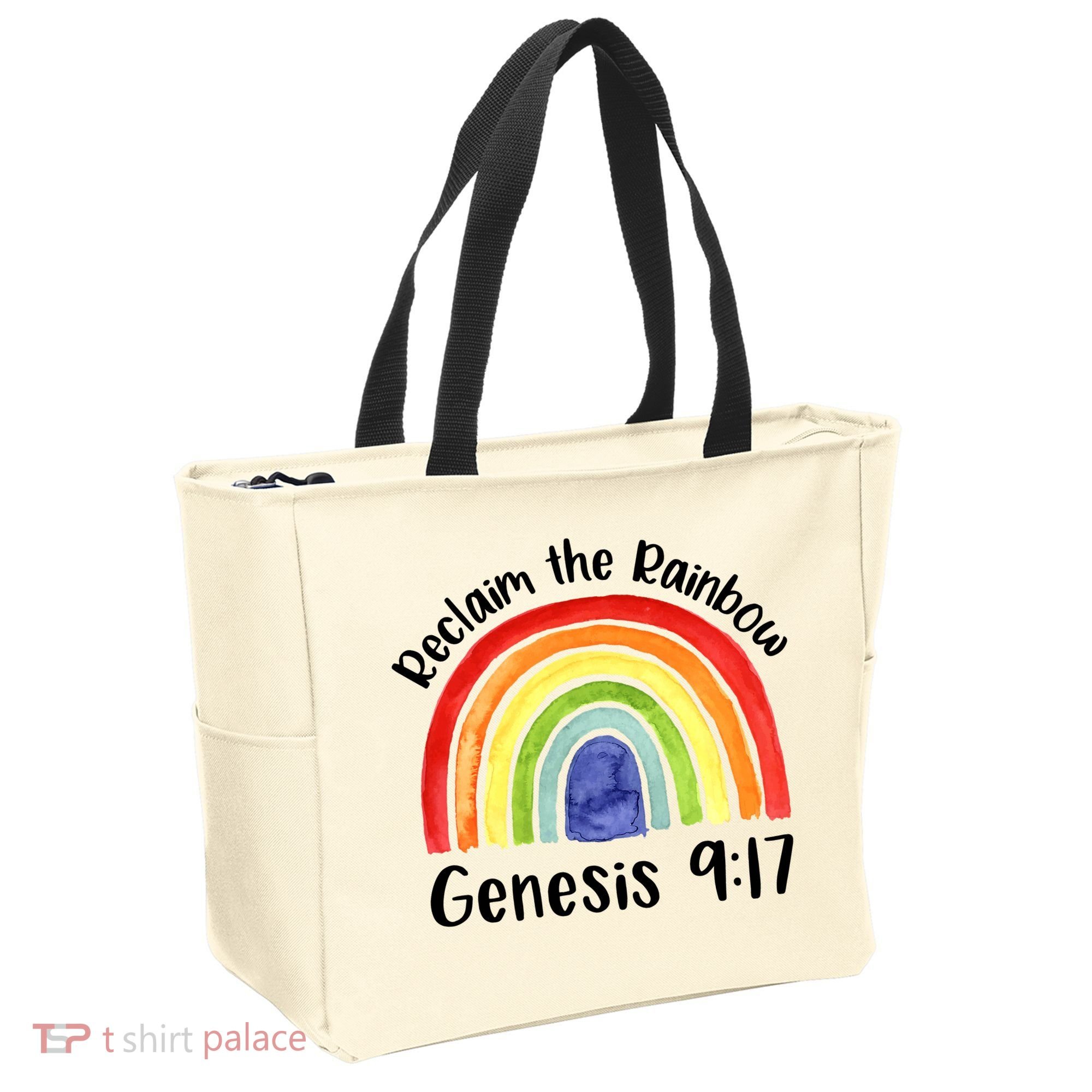 Christian Reclaim The Rainbow Jesus Lover Proverb Tee Tote Bag
