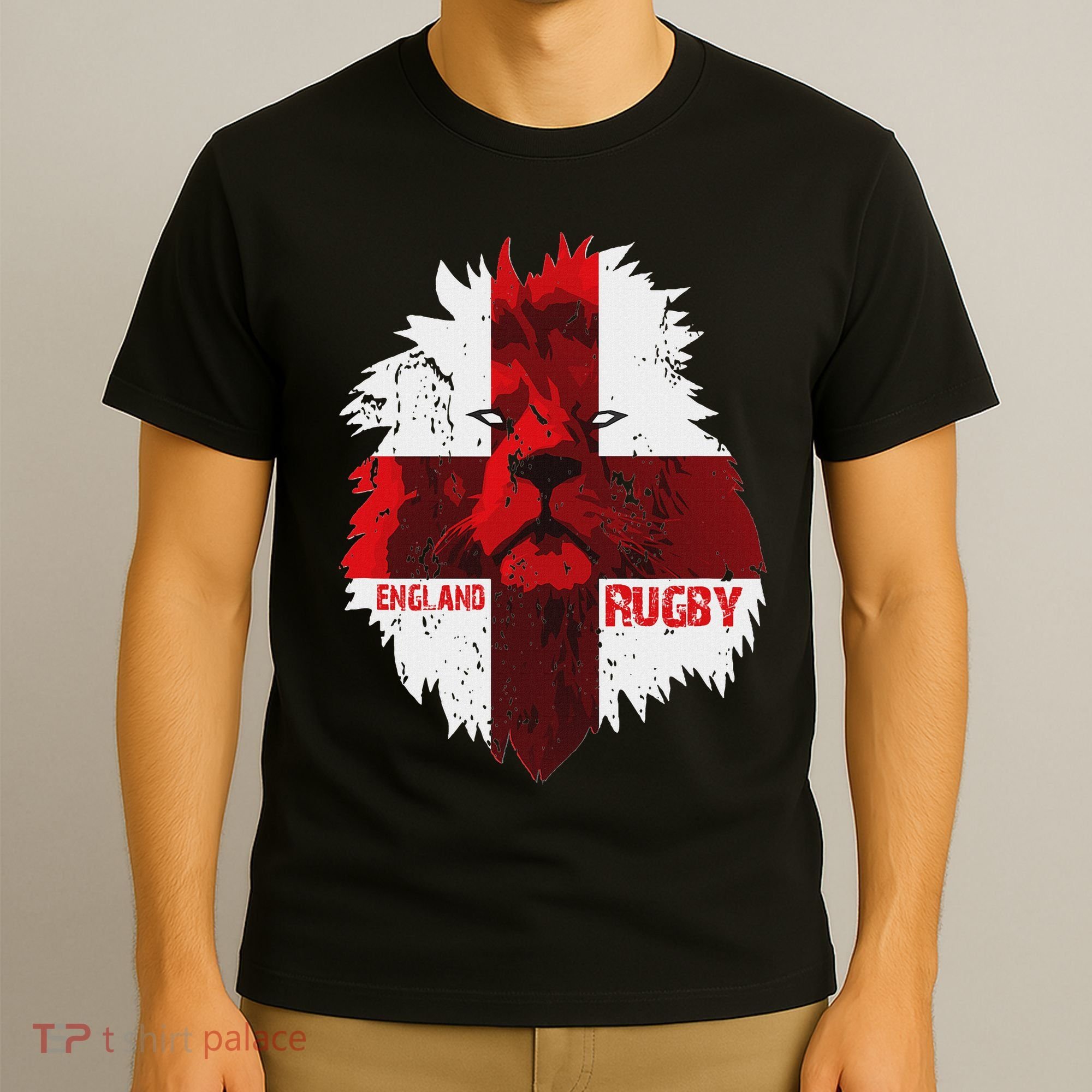 Cool Rugby Team England Lion Flag Rugby For Men, , Unisex Black T-Shirt