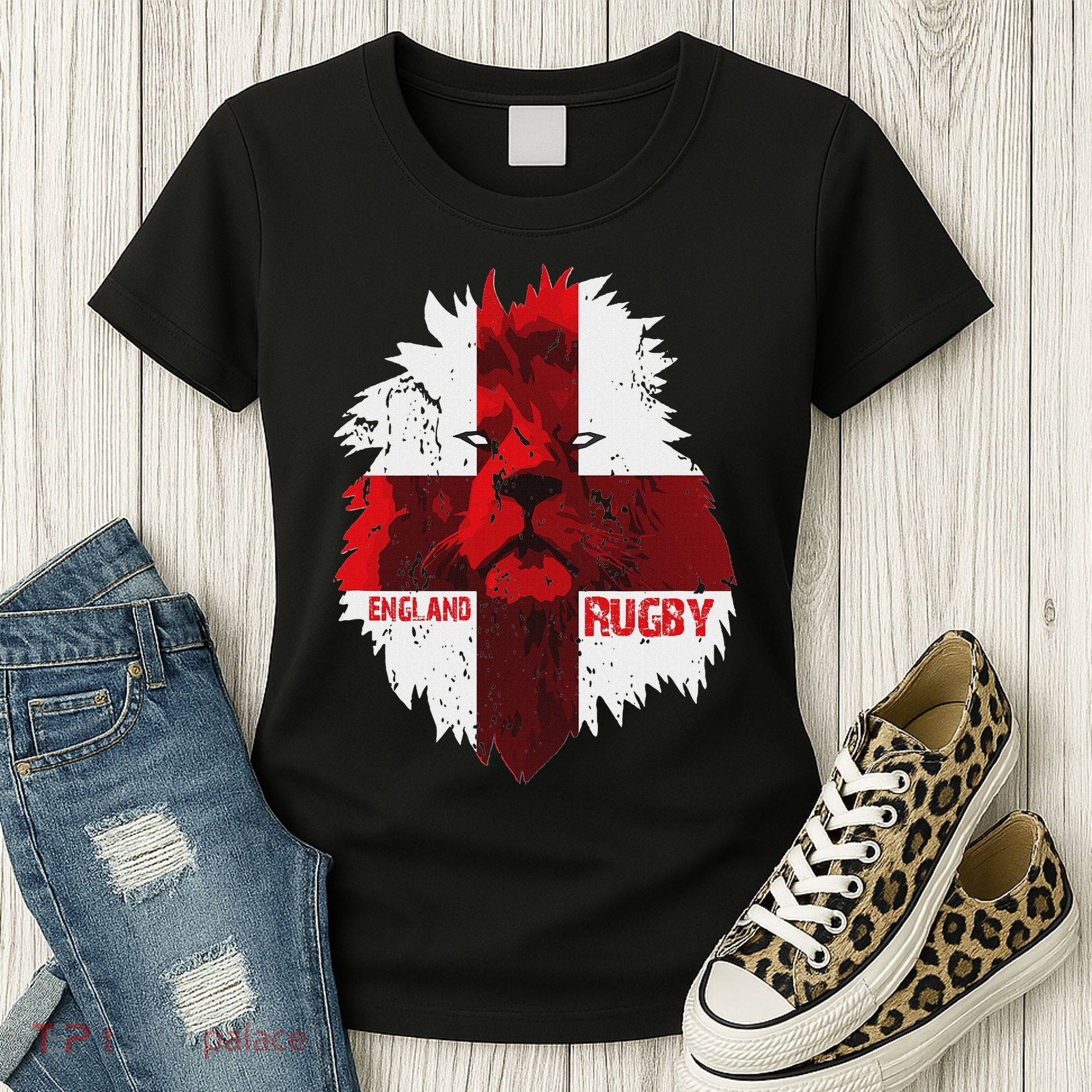 Cool Rugby Team England Lion Flag Rugby For Men, , Unisex Black Women's T-Shirt
