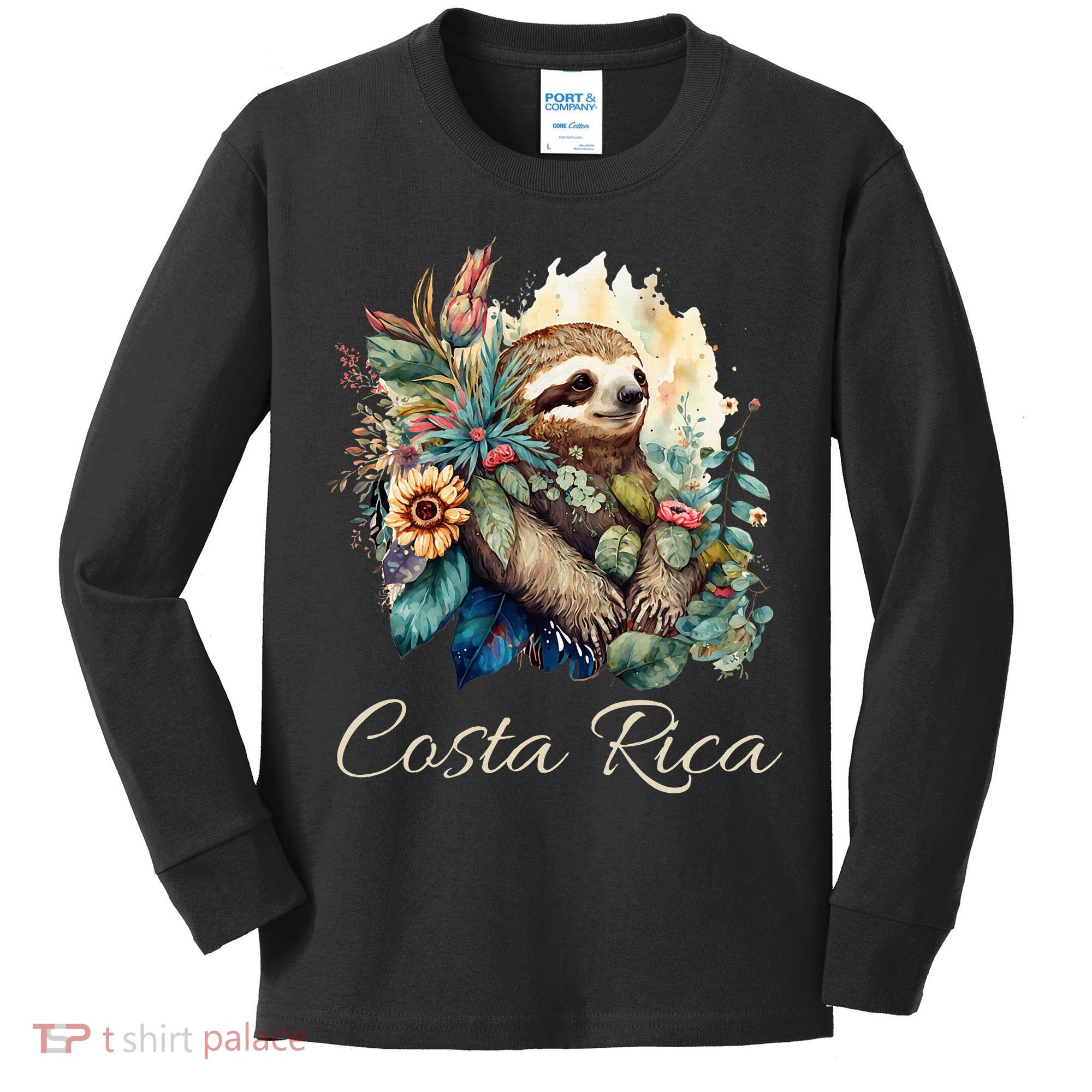 Costa Rica Tropical Sloth Kids Long Sleeve Shirt