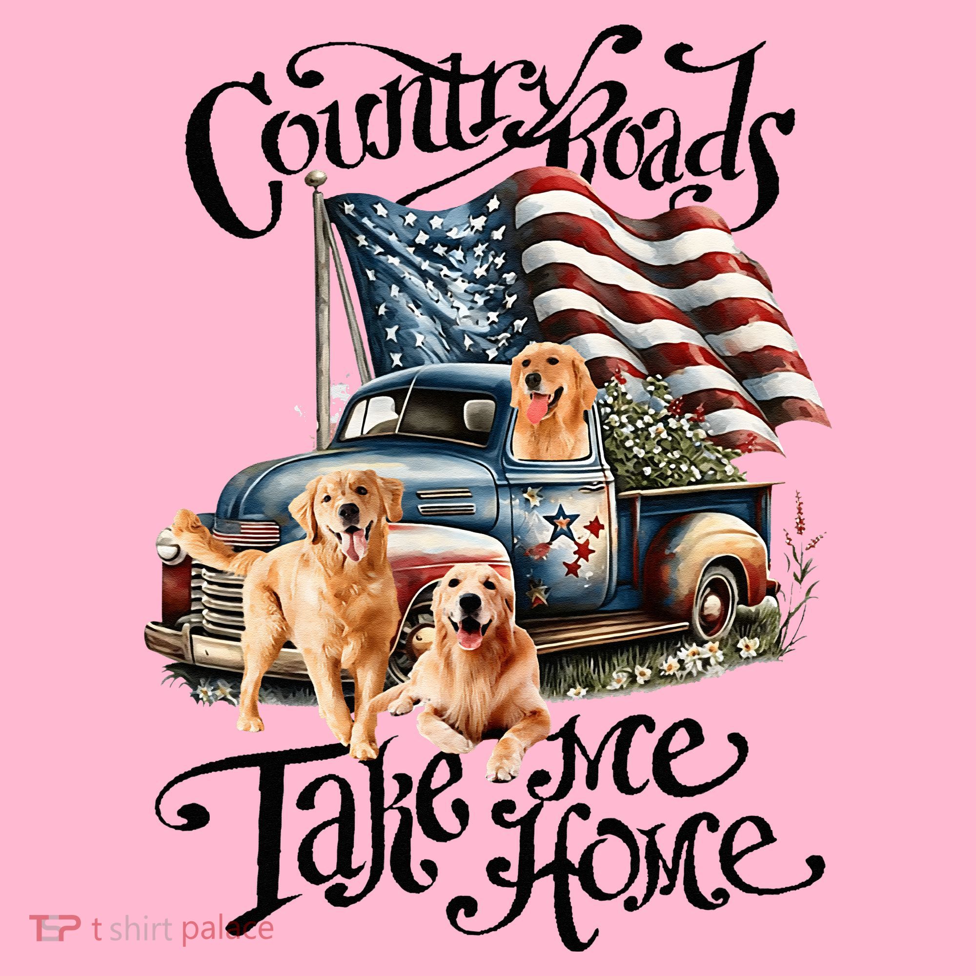 Country Roads Take Golden Retriever Home Coaster