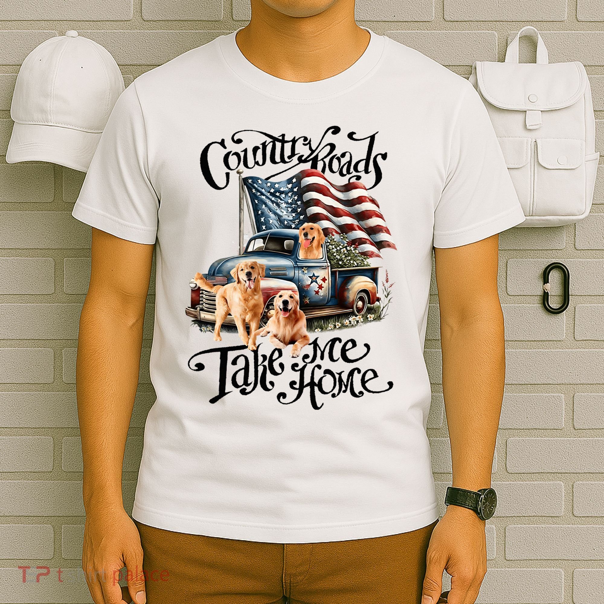 Country Roads Take Golden Retriever Home T-Shirt