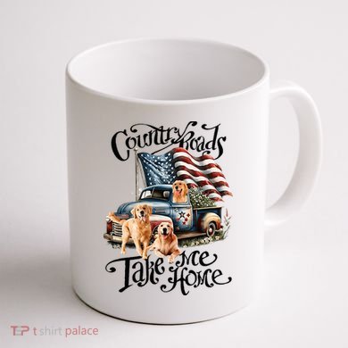 Country Roads Take Golden Retriever Home Coffee Mug back