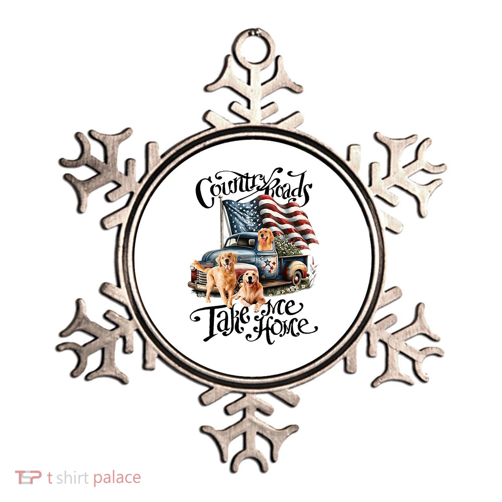 Country Roads Take Golden Retriever Home Ornament