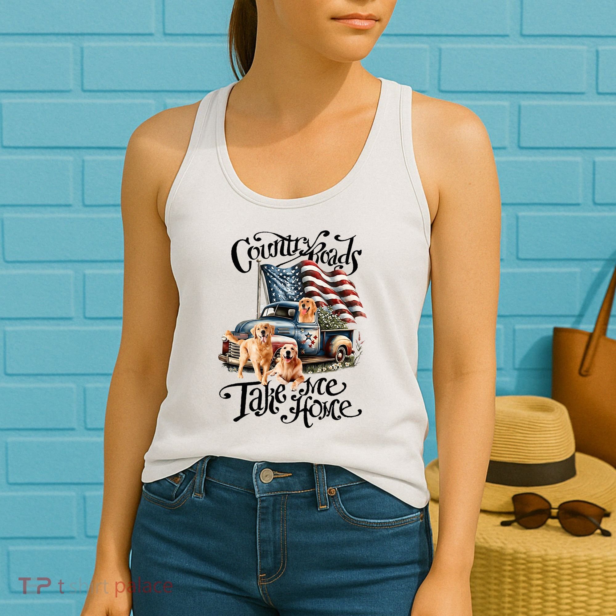 Country Roads Take Golden Retriever Home Women's Tank Top