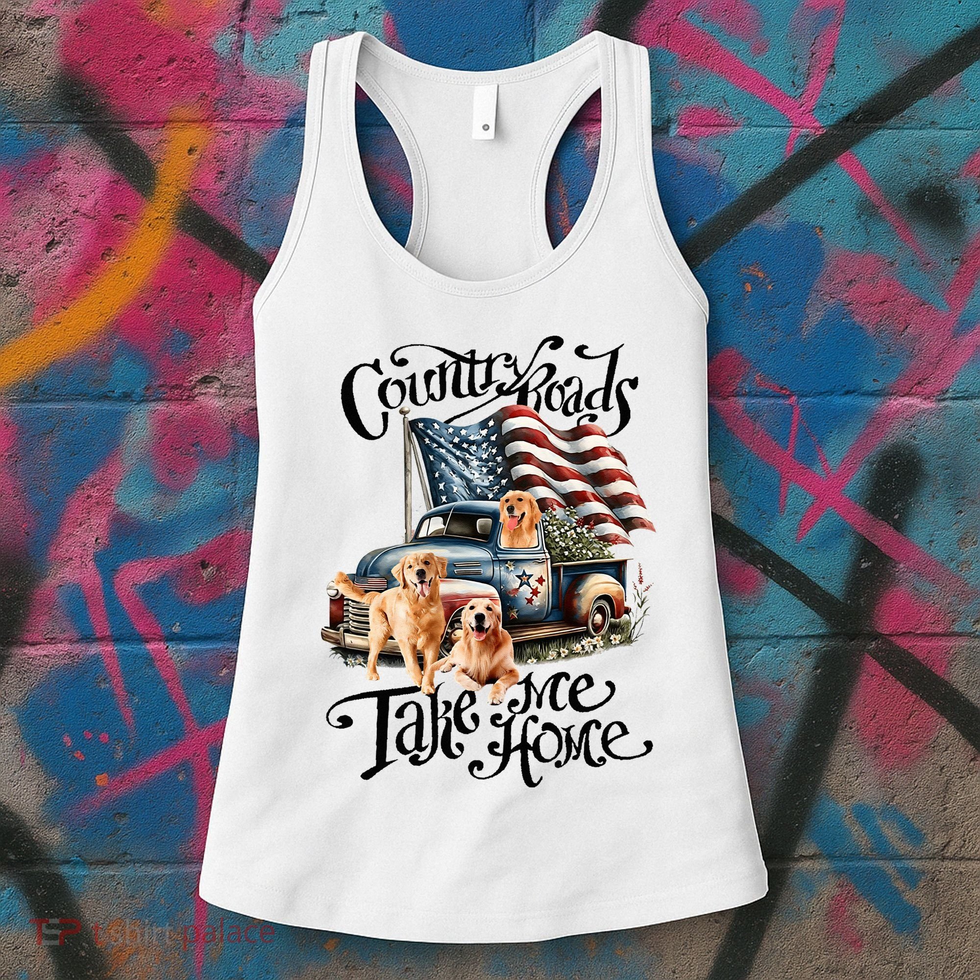 Country Roads Take Golden Retriever Home Women's Tank Top