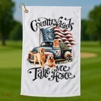Country Roads Take Golden Retriever Home Golf Towel thumb 1