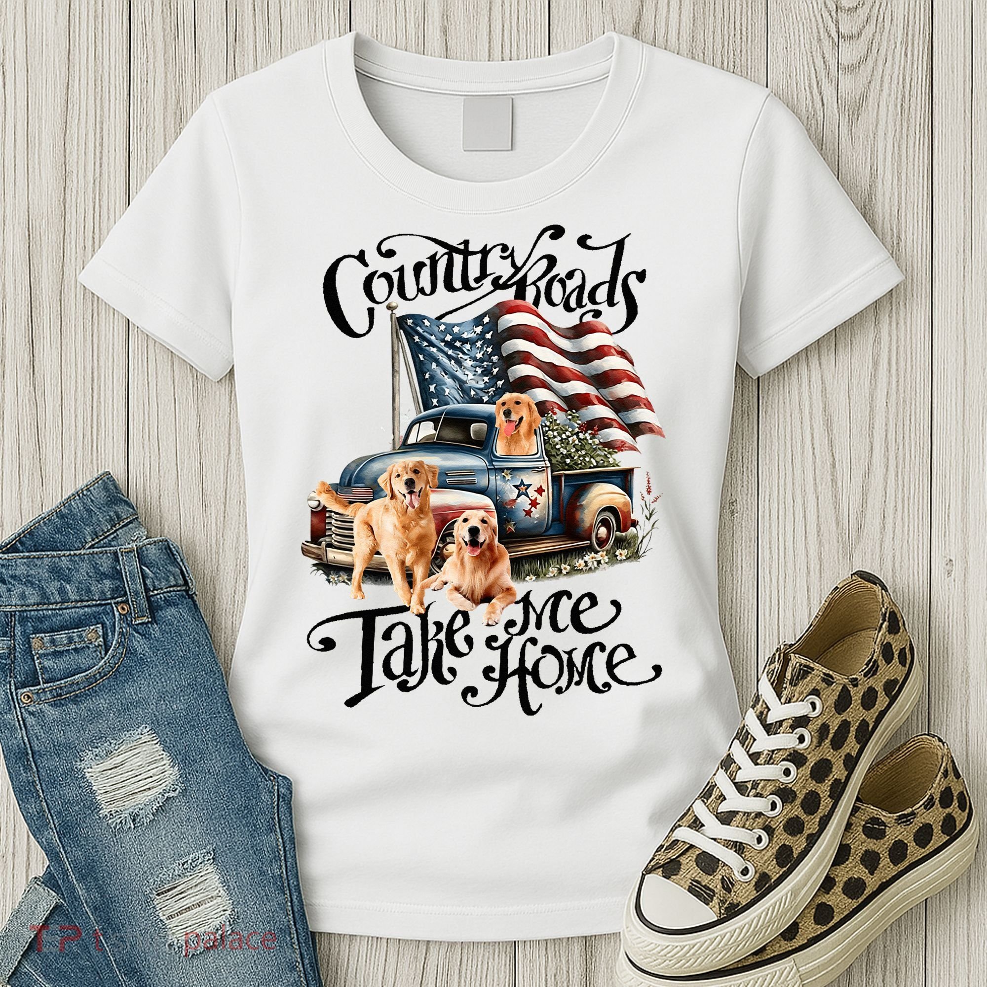 Country Roads Take Golden Retriever Home Women's T-Shirt
