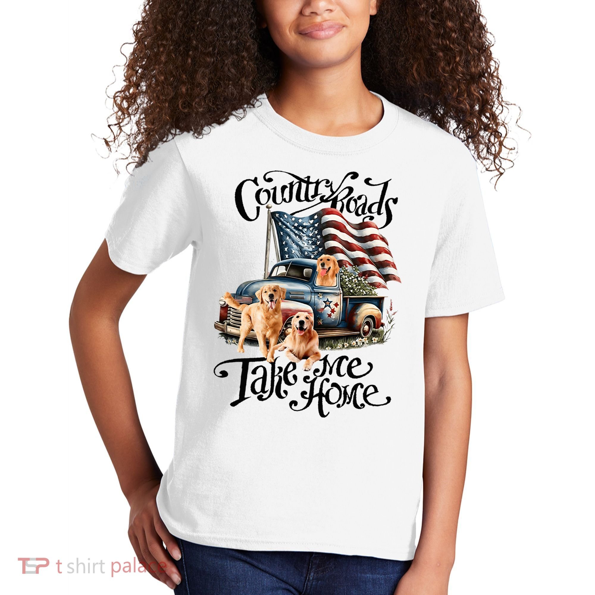 Country Roads Take Golden Retriever Home Kids T-Shirt