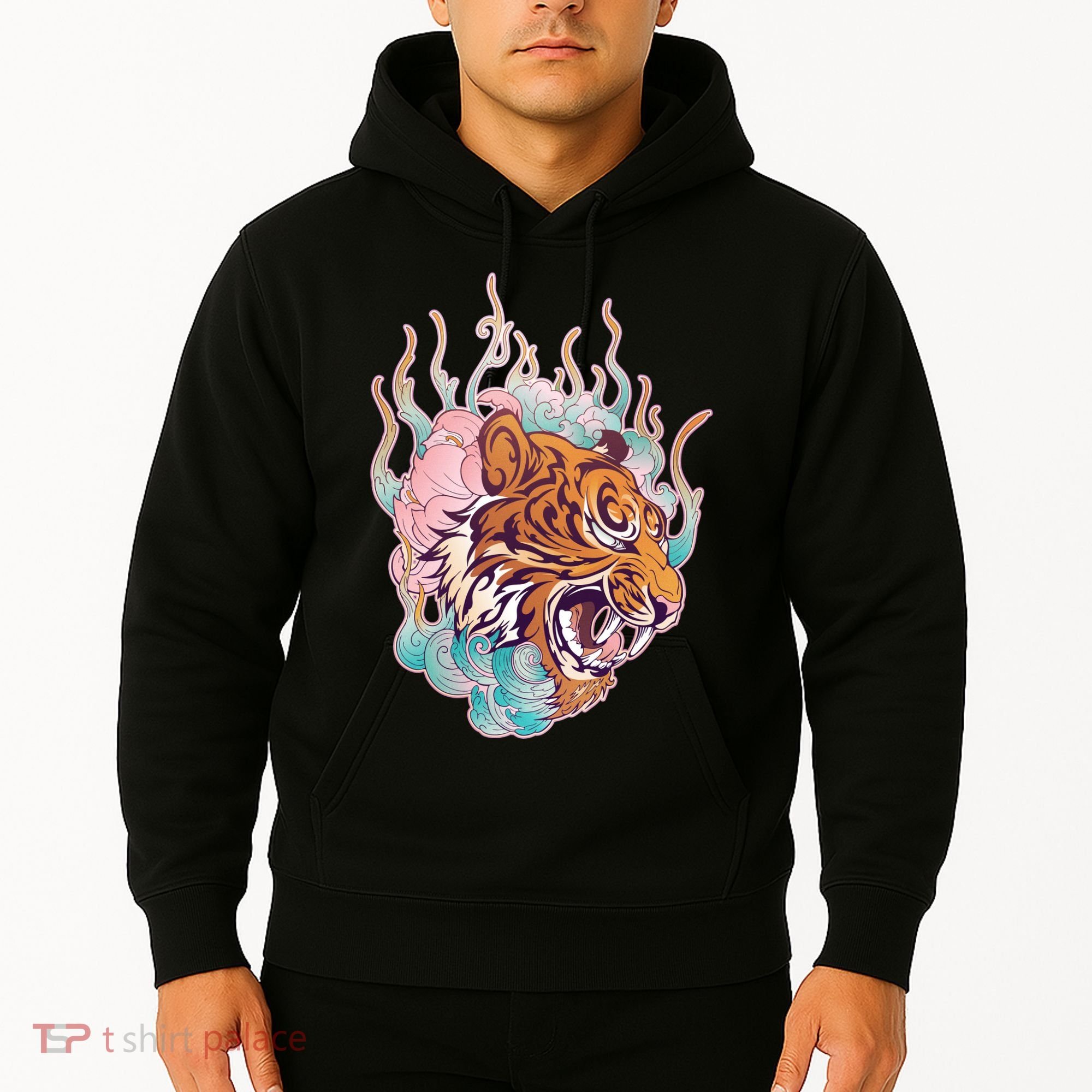 Cool Roaring Tiger Japanese Tattoo Hoodie