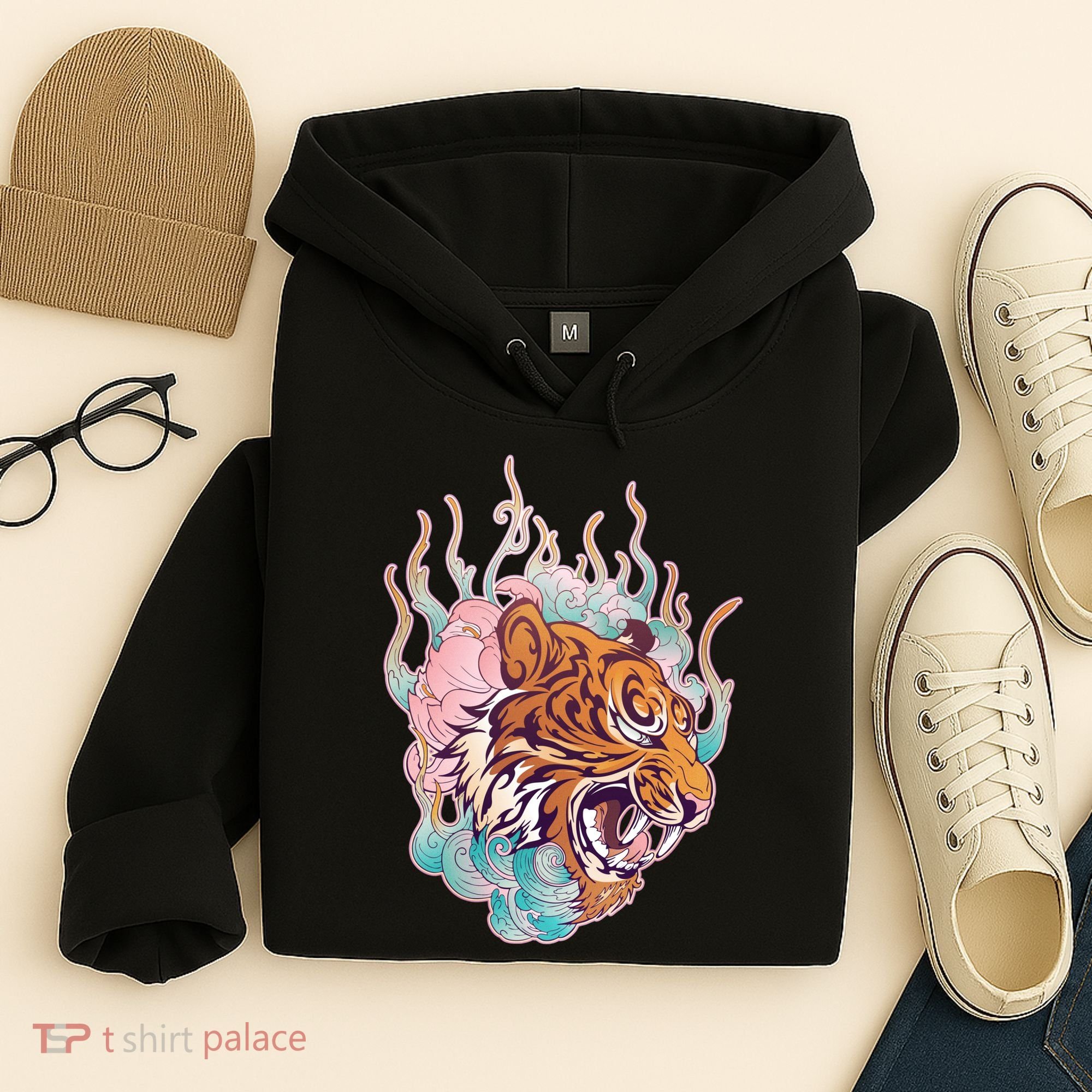 Cool Roaring Tiger Japanese Tattoo Hoodie