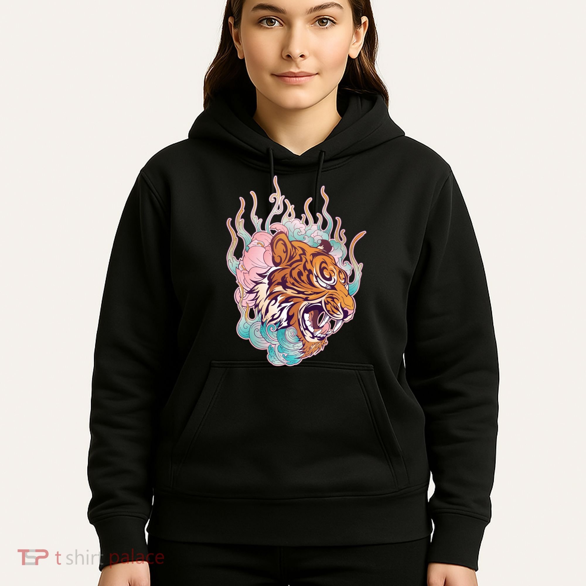 Cool Roaring Tiger Japanese Tattoo Hoodie