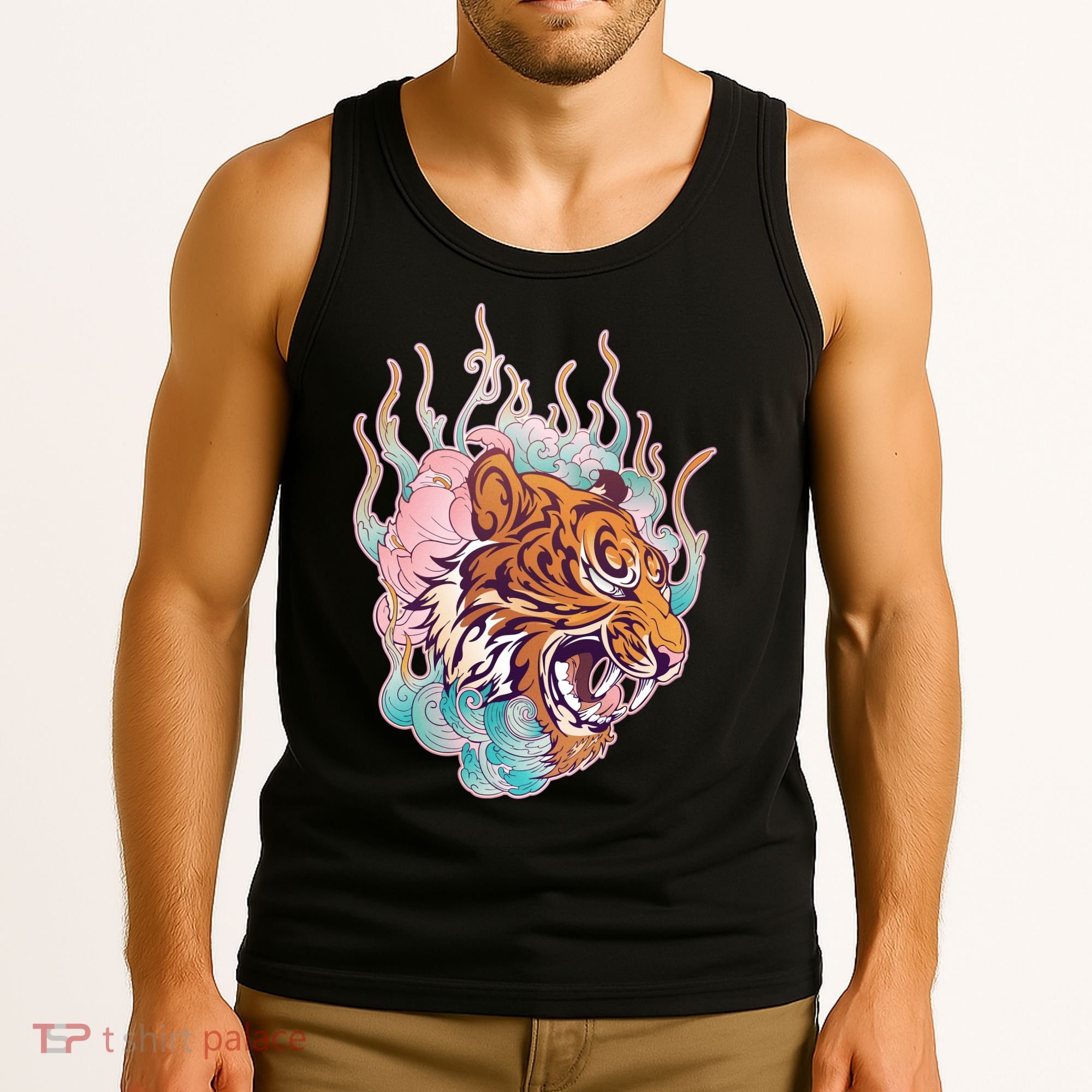 Cool Roaring Tiger Japanese Tattoo Tank Top