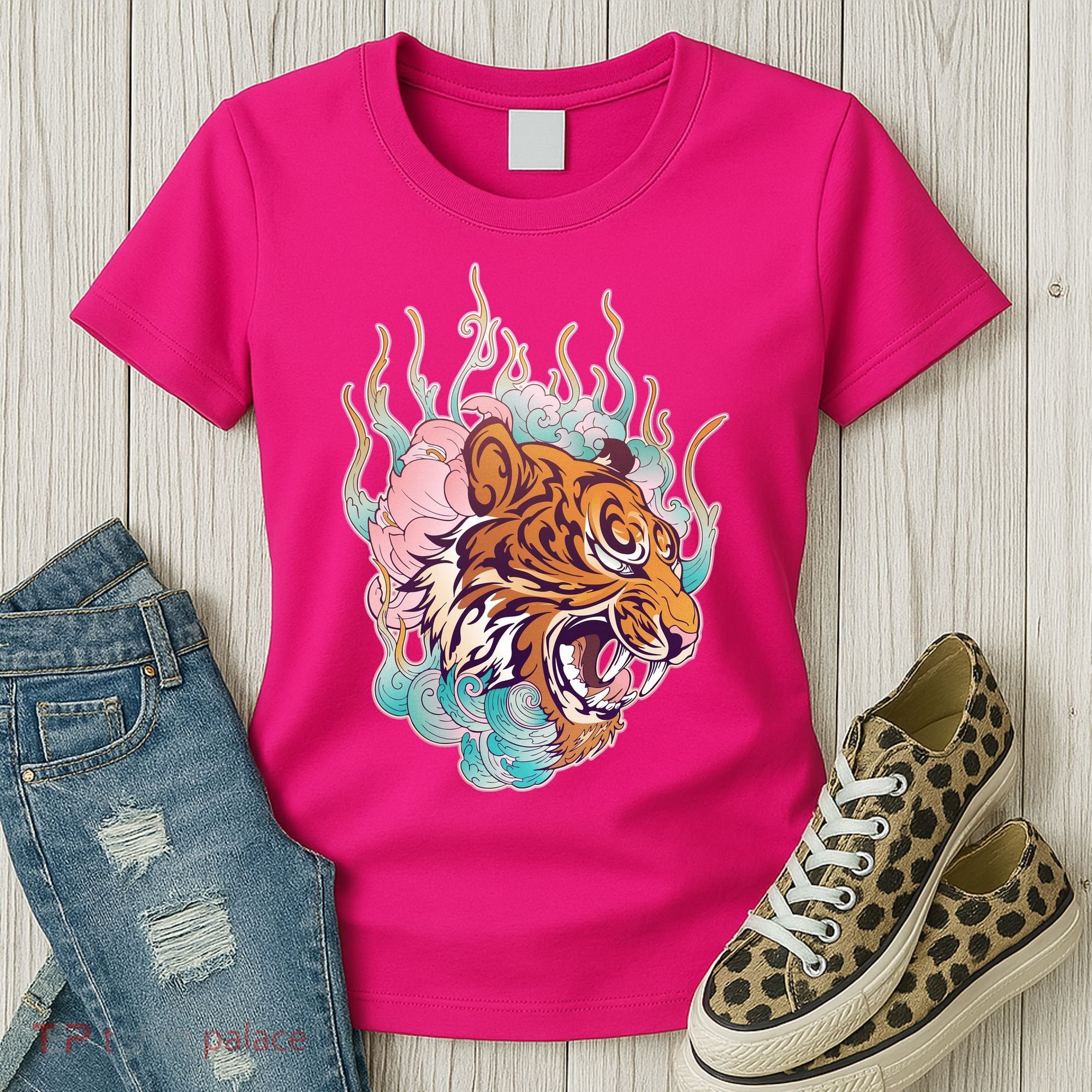 Cool Roaring Tiger Japanese Tattoo Women's T-Shirt