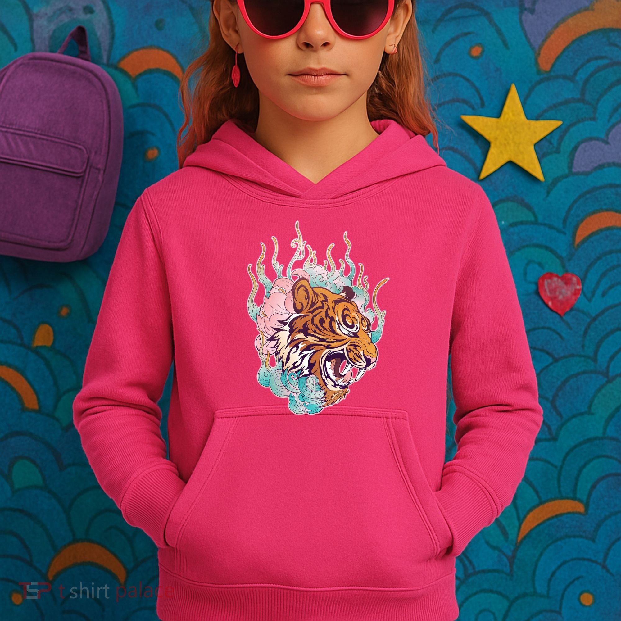 Cool Roaring Tiger Japanese Tattoo Kids Hoodie