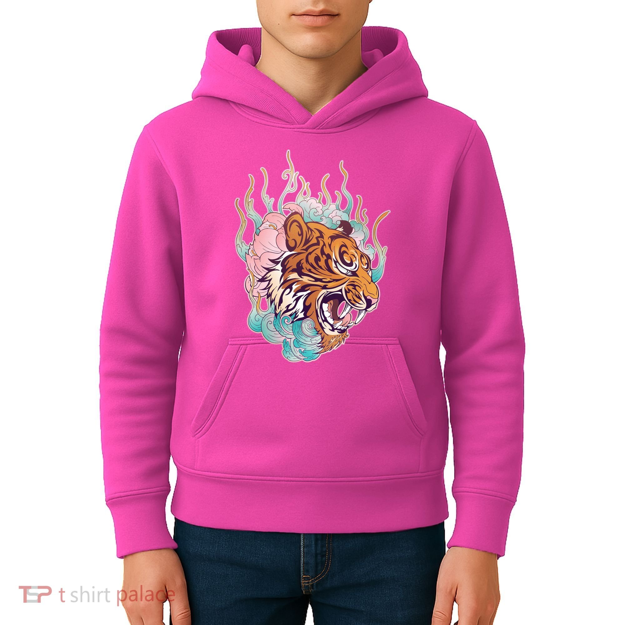 Cool Roaring Tiger Japanese Tattoo Kids Hoodie