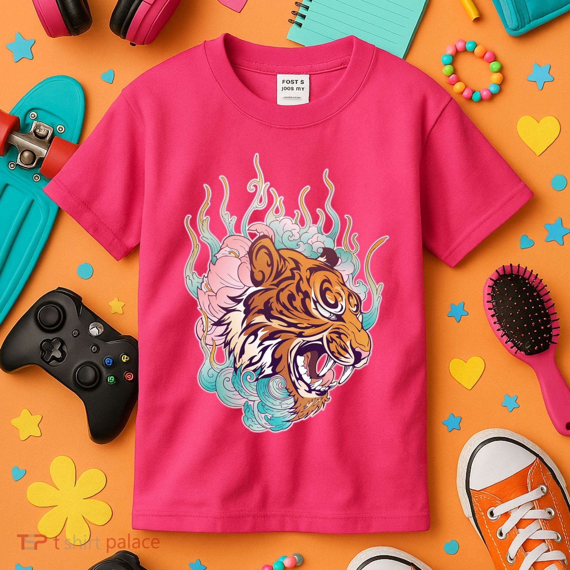 Cool Roaring Tiger Japanese Tattoo Kids T-Shirt