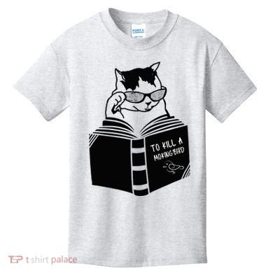 Cat Reading To Kill A Mockingbird Funny Kids T-Shirt