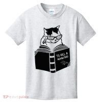 Cat Reading To Kill A Mockingbird Funny Kids T-Shirt thumb 0