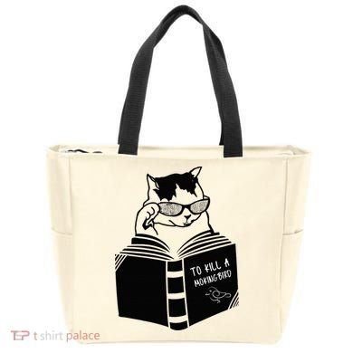 Cat Reading To Kill A Mockingbird Funny Tote Bag