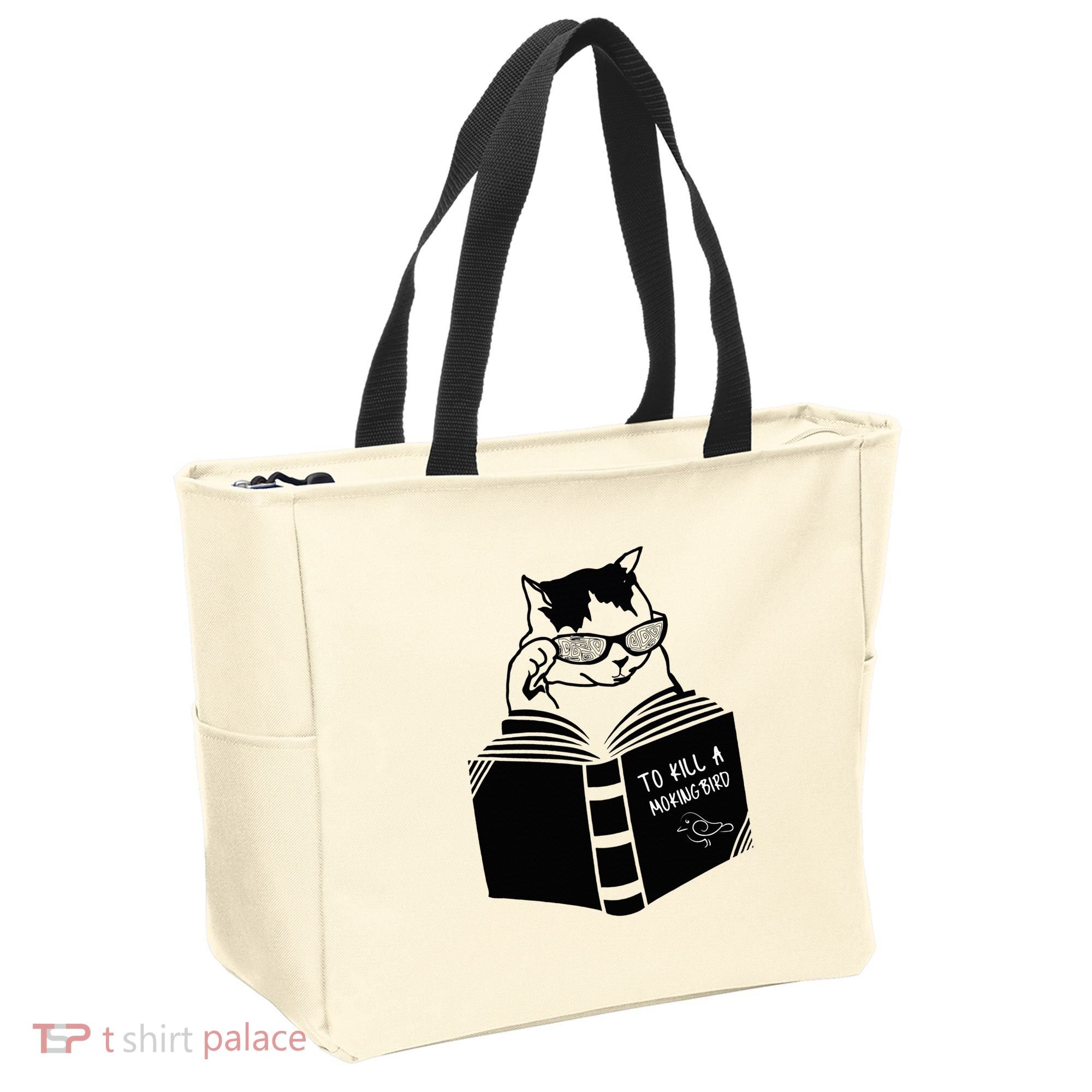 Cat Reading To Kill A Mockingbird Funny Tote Bag