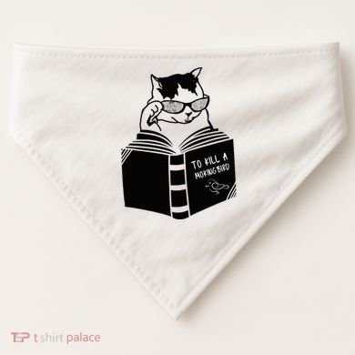 Cat Reading To Kill A Mockingbird Funny USA-Made Doggie Bandana