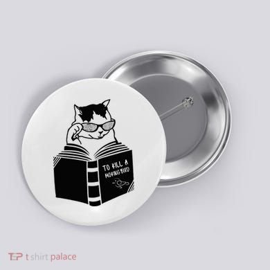 Cat Reading To Kill A Mockingbird Funny Button
