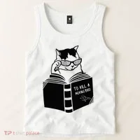Cat Reading To Kill A Mockingbird Funny Tank Top thumb 2