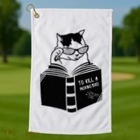Cat Reading To Kill A Mockingbird Funny Golf Towel thumb 1
